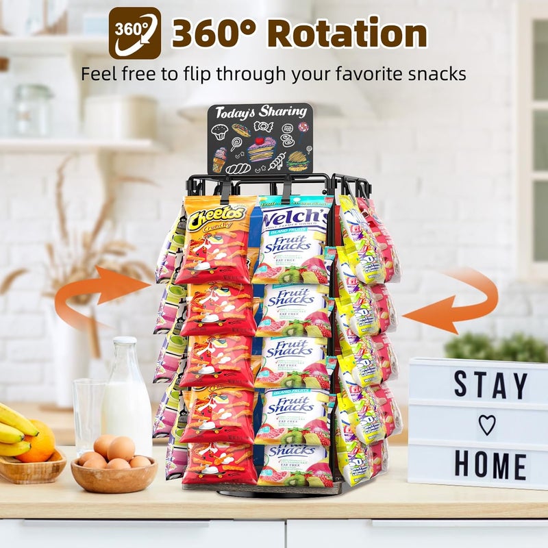 OFUSUY Chip Rack Display Stand, 5 Tiers 40 Clips Display Stand Easy Installation, 360°Rotating Wooden Base Chip Bag Holder for Concession Stand, Snack Organizer for Christmas Party, Retail(Dark Brown) - Image 2